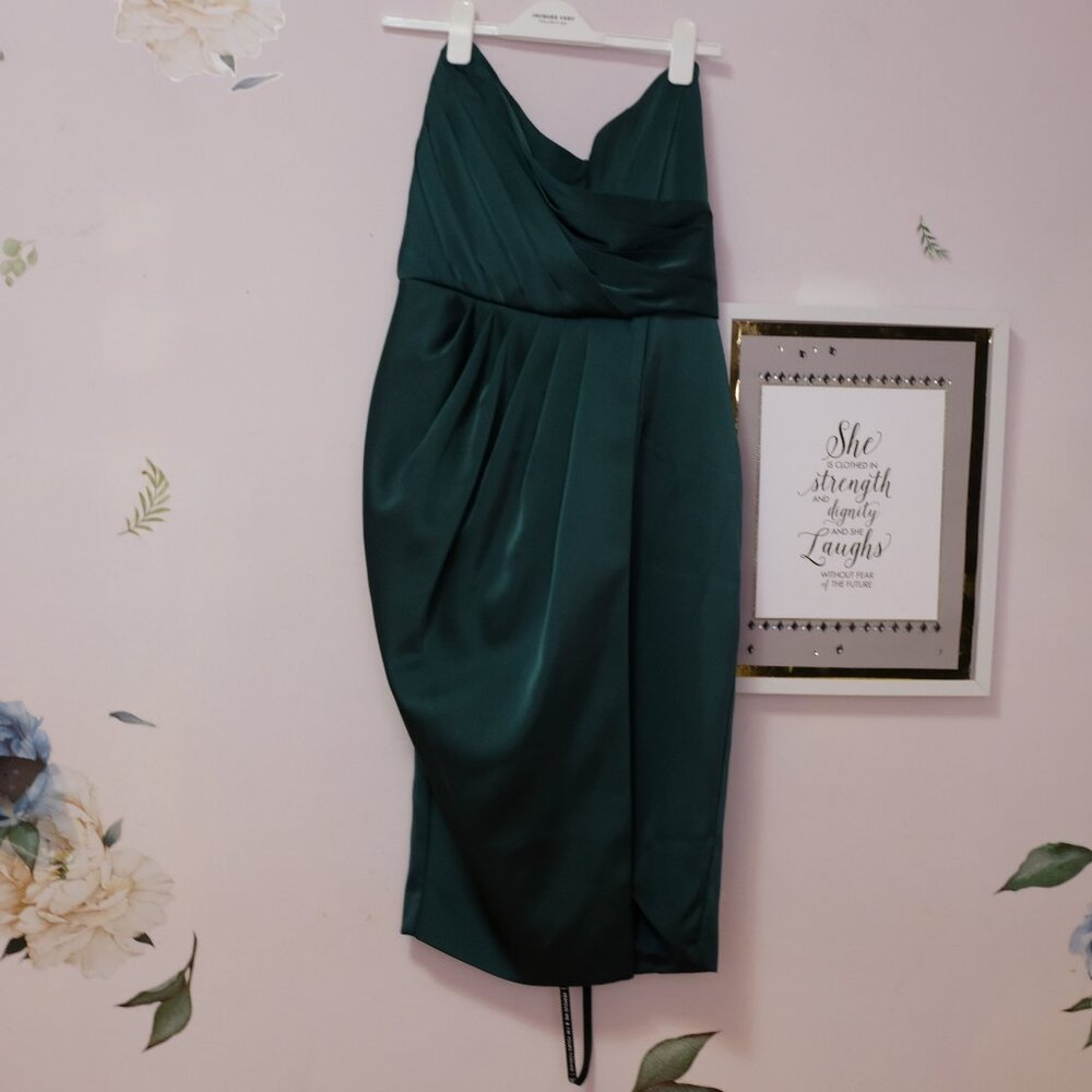 Strapless Corset Bonded Satin Midi Dress